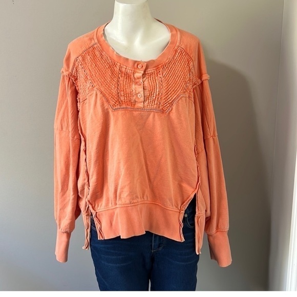 Anthropologie Pilcro Pintuck Sweatshirt orange XXS NWT y2k streetwear J - Picture 4 of 4